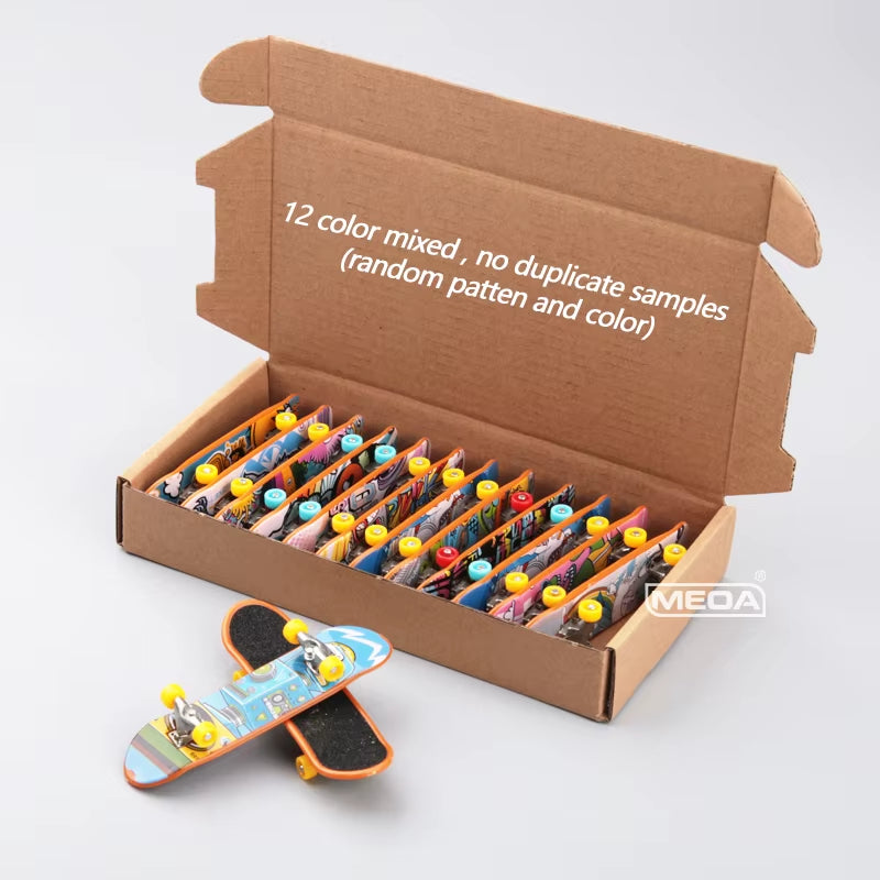12Pcs/Lot Metal Bridge Finger Skateboard Frosted Surface Double Warping Plate Mini Skateboard Random Color Finger Toys Kids Gift